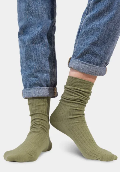 Khaki socks made of organic cotton with wide stripes