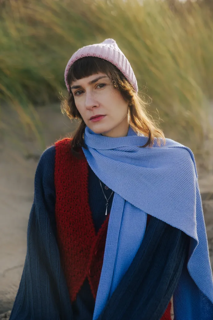 Sky-blue organic cotton plain scarf