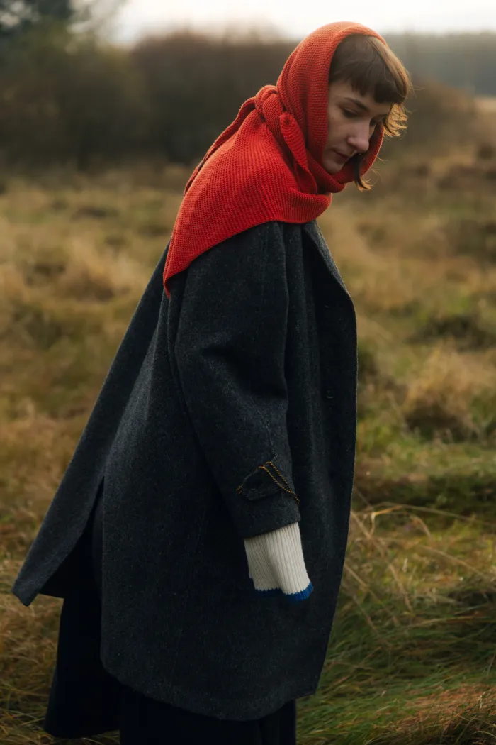 Brick red organic cotton jacquard shawl