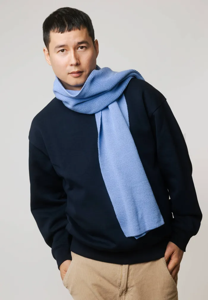 Sky-blue organic cotton plain scarf