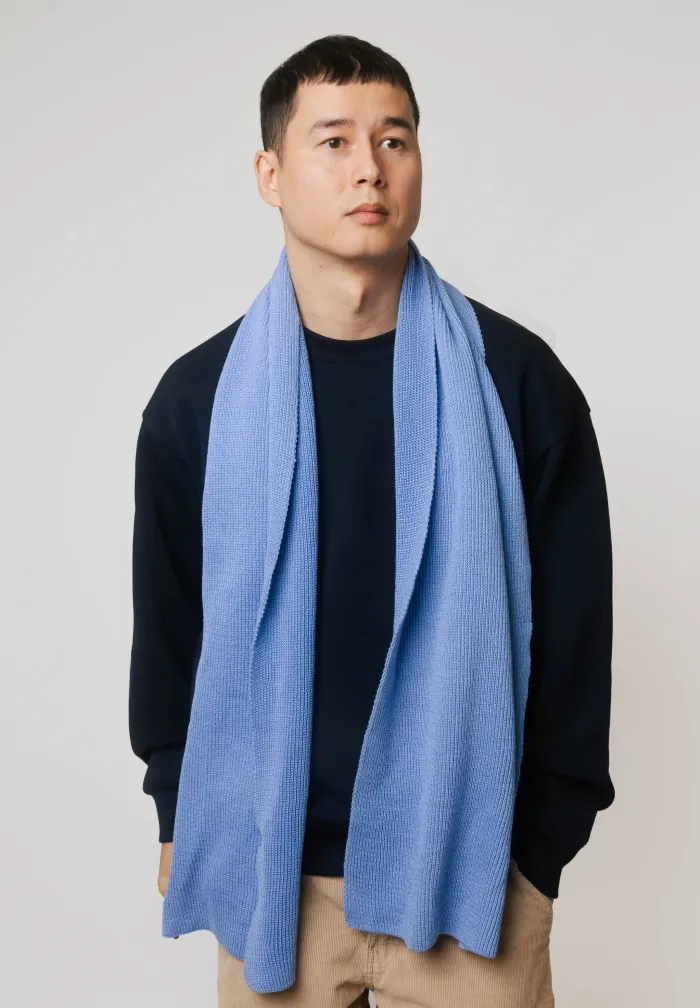 Sky-blue organic cotton plain scarf