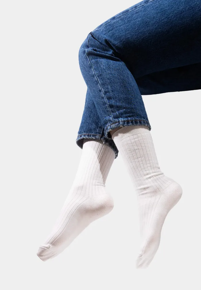 White socks made of organic cotton with wide stripes