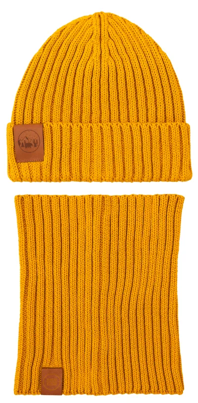 Mustard set: Alcatraz beanie and tube scarf