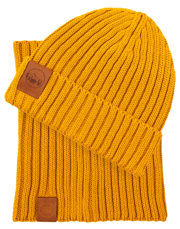 Mustard set: Alcatraz beanie and tube scarf