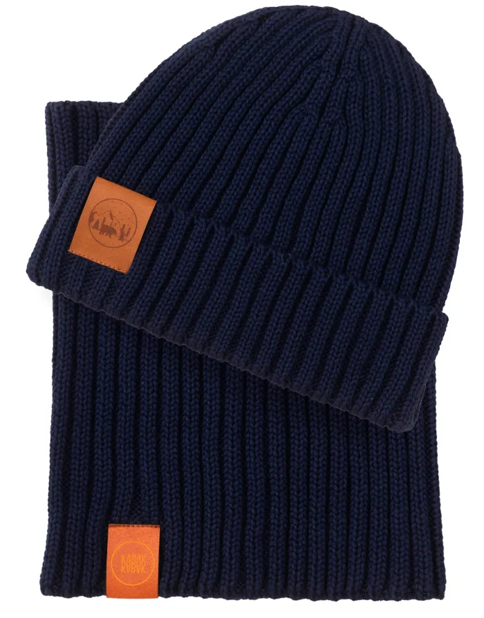 Navy blue set: Alcatraz beanie and tube scarf