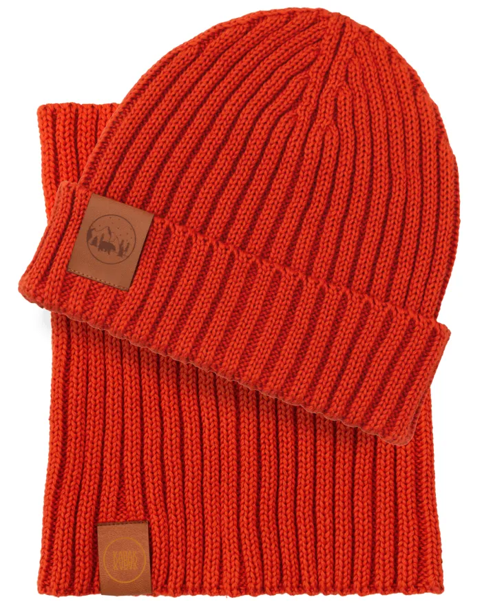 Brick red set: Alcatraz beanie and tube scarf
