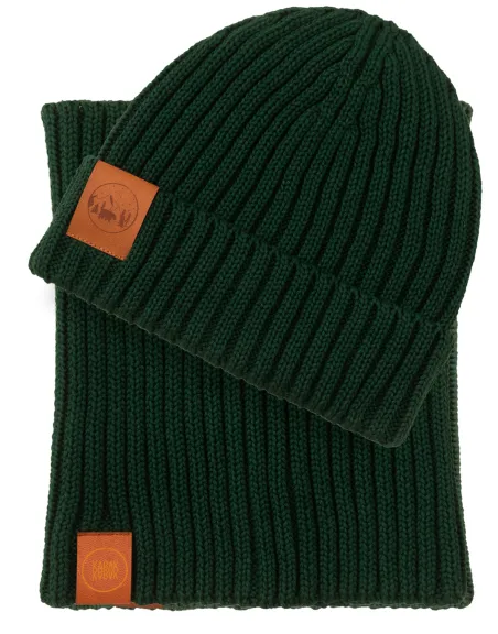 Bottle green set: Alcatraz beanie and tube scarf