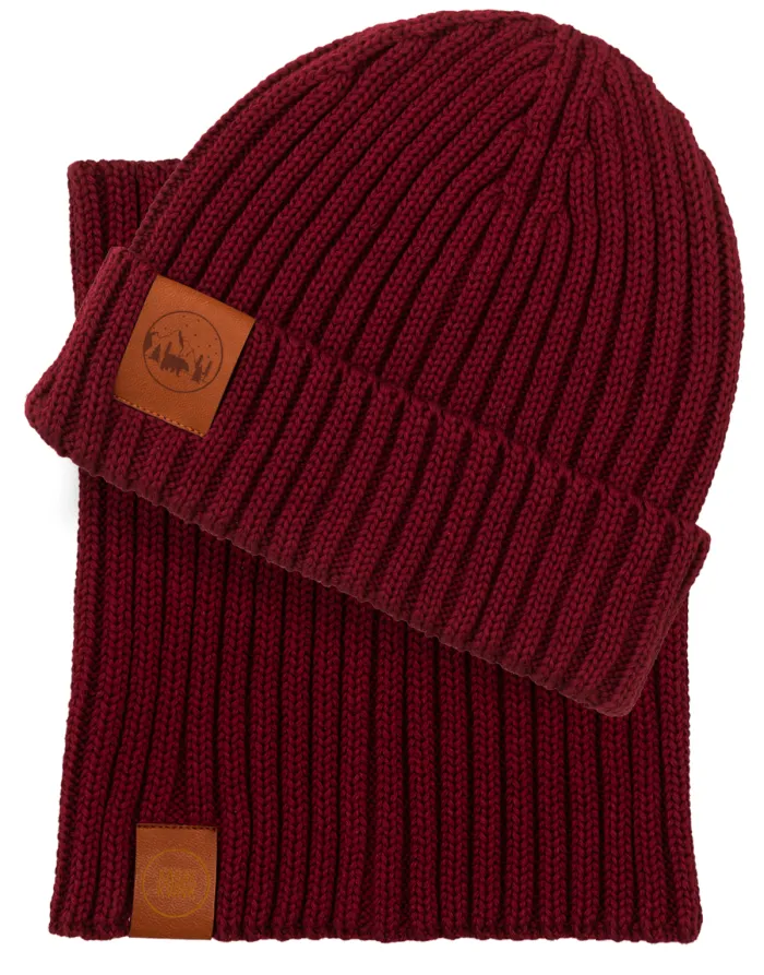 Carmine set: Alcatraz beanie and tube scarf
