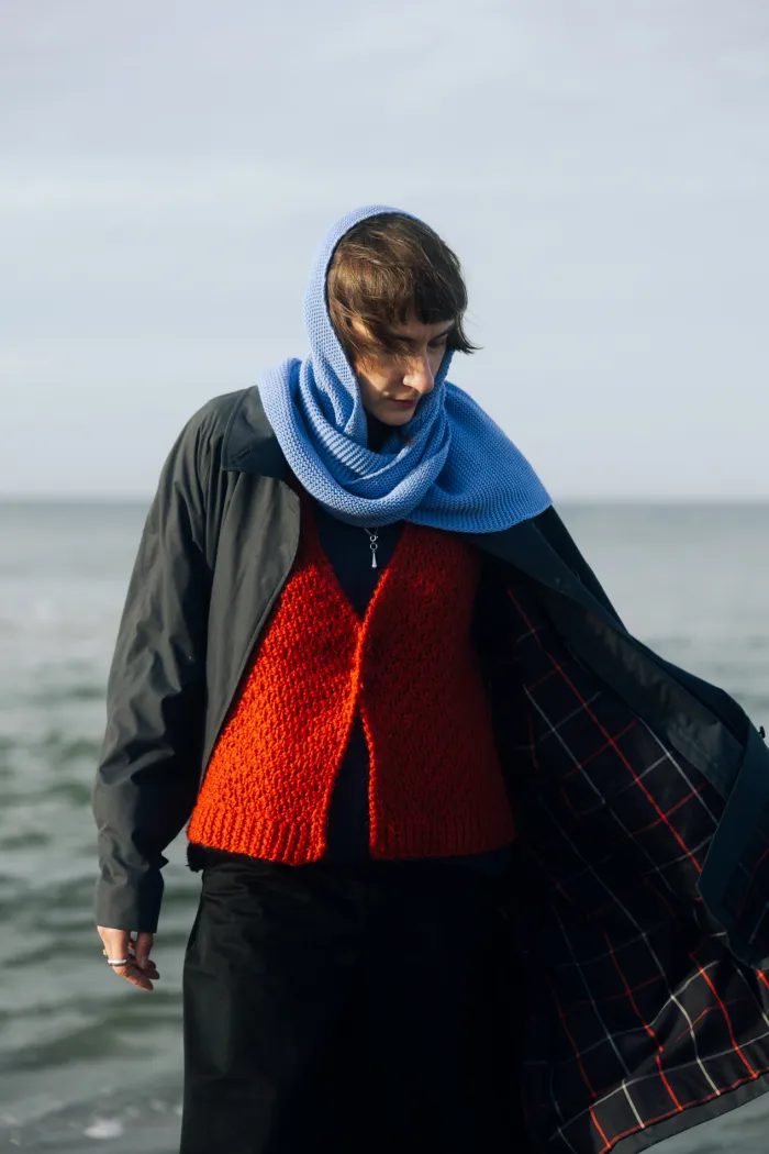 Light blue organic cotton jacquard shawl