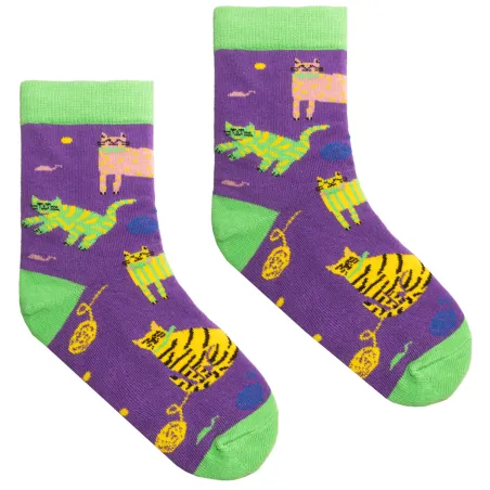 Kids socks purple Cats organic cotton
