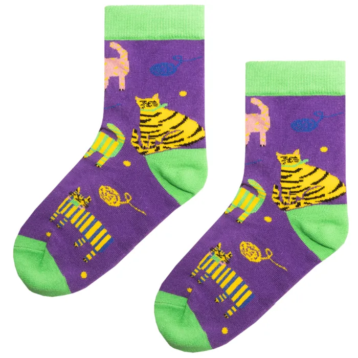 Kids socks purple Cats organic cotton