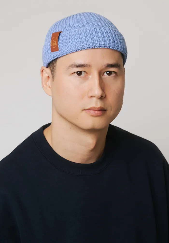 Sky-blue organic cotton burglar beanie