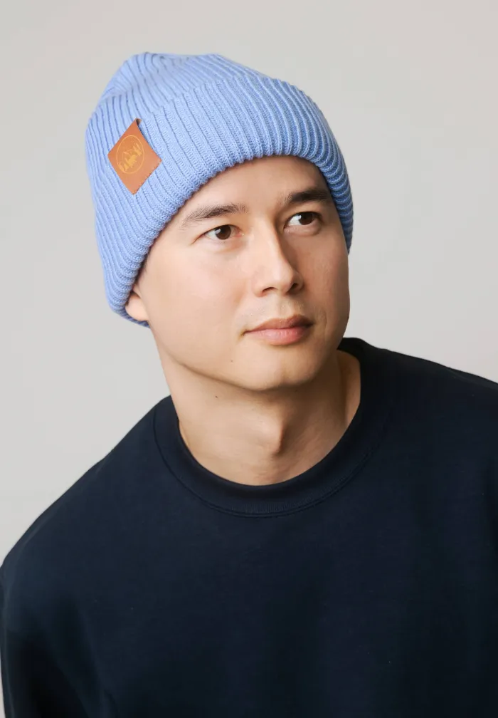 Sky-blue organic cotton winter beanie