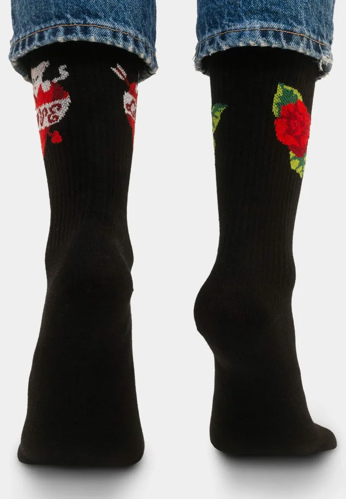 Sport organic black cotton socks with Valentine Cats