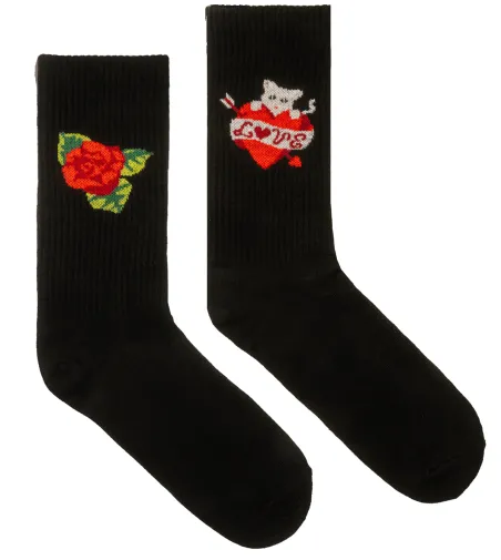 Skarpetki sportowe z bawełny organicznej Koty Walentynkowe czarne