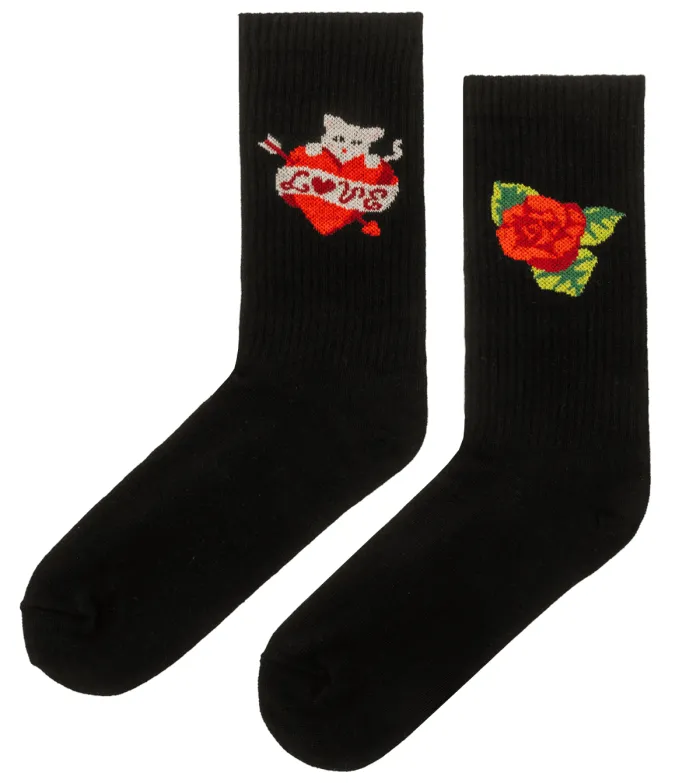 Skarpetki sportowe z bawełny organicznej Koty Walentynkowe czarne