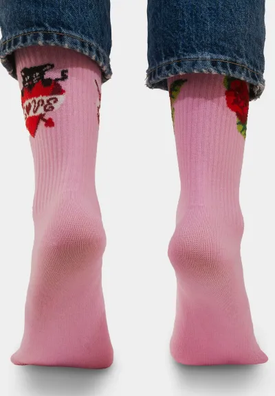 Sport organic pink cotton socks with Valentine Cats 36-41
