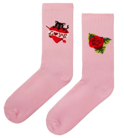 Sport organic pink cotton socks with Valentine Cats 36-41