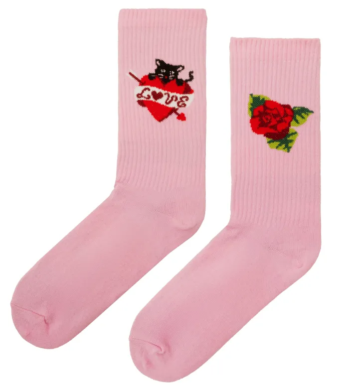 Sport organic pink cotton socks with Valentine Cats 36-41