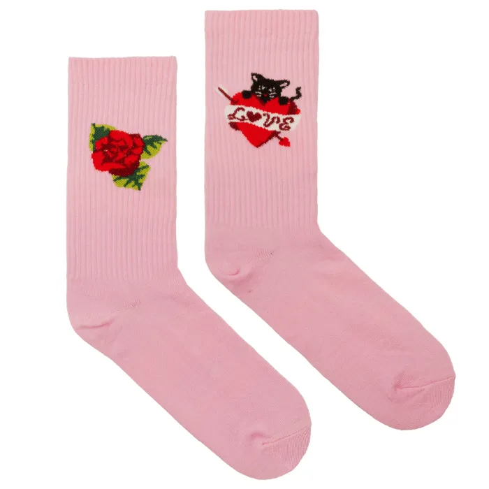 Sport organic pink cotton socks with Valentine Cats 36-41