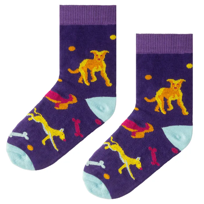Skarpetki dziecięce z bawełny organicznej fioletowe Pieski