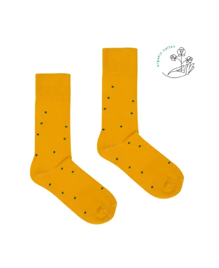 Mustard socks with green dots