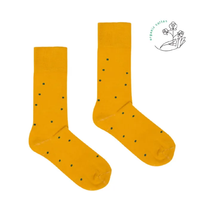 Skarpetki musztardowe w zielone kropki