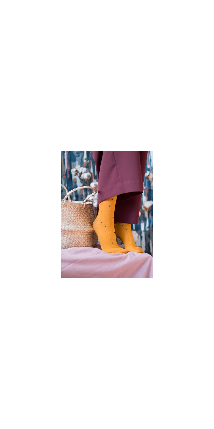 Mustard socks with green dots
