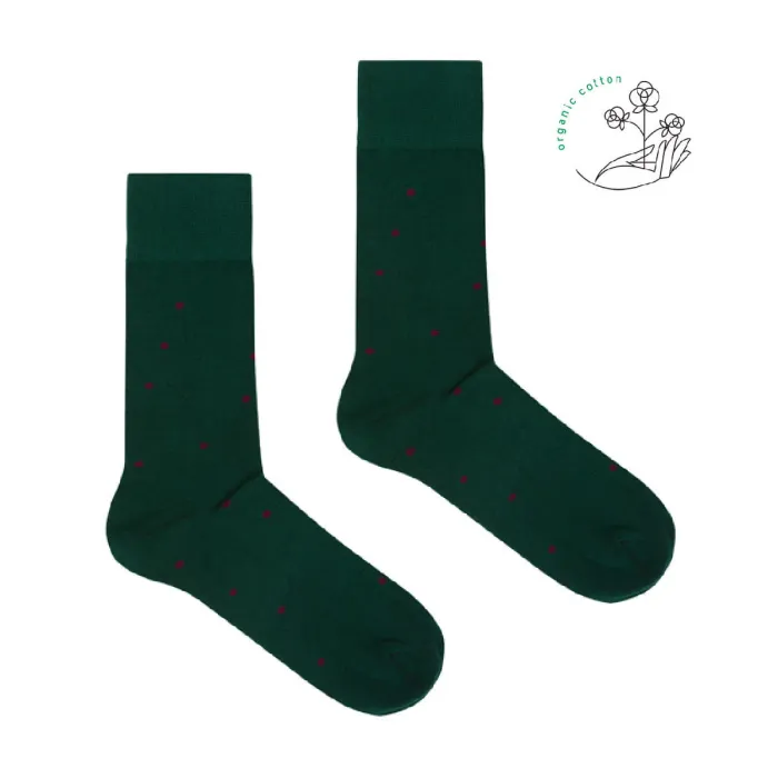 Green bottle socks with burgundy dots
