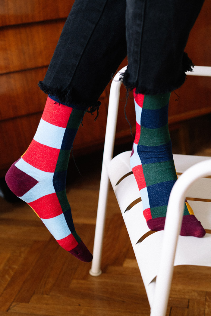 Tricolor checker socks