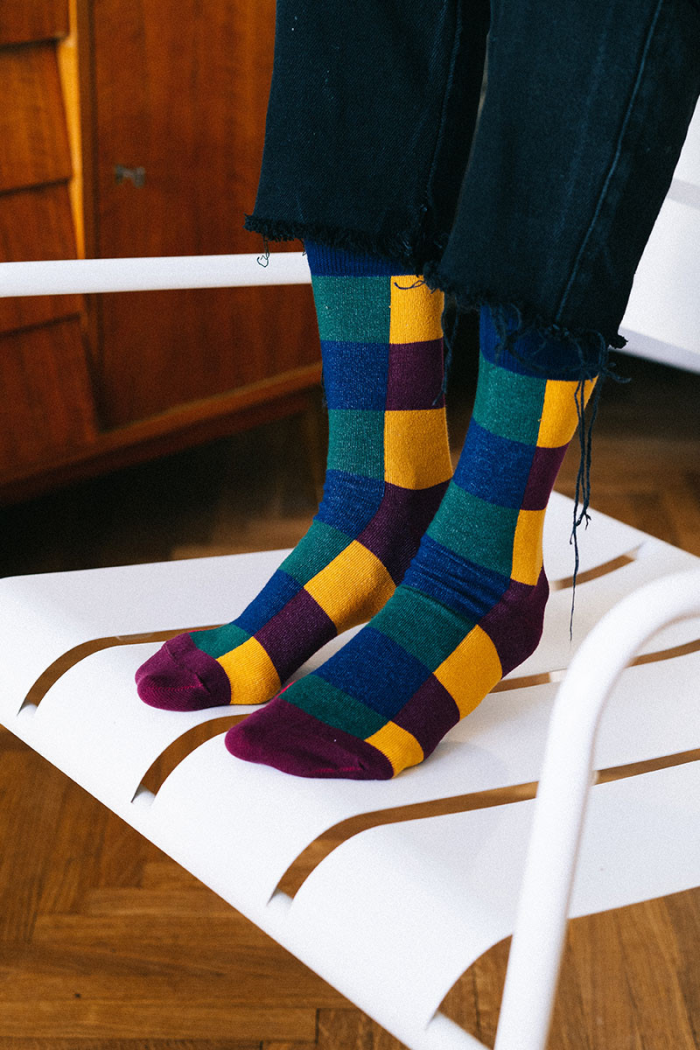 Tricolor checker socks