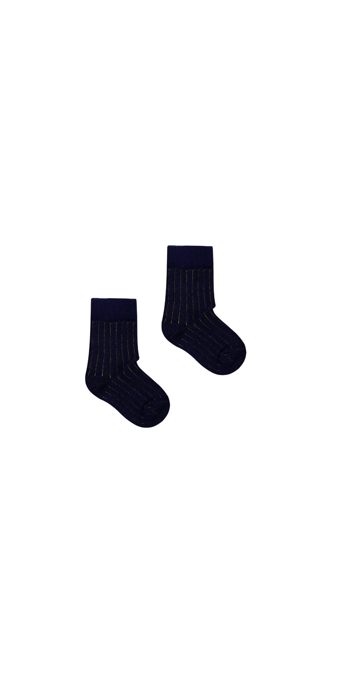 Kids socks ribbed dark blue with yellow elastane