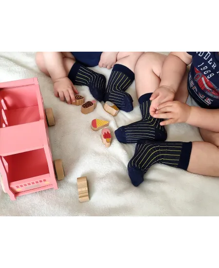 Kids socks ribbed dark blue with yellow elastane
