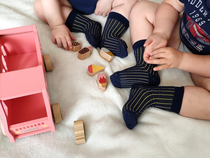 Kids socks ribbed dark blue with yellow elastane
